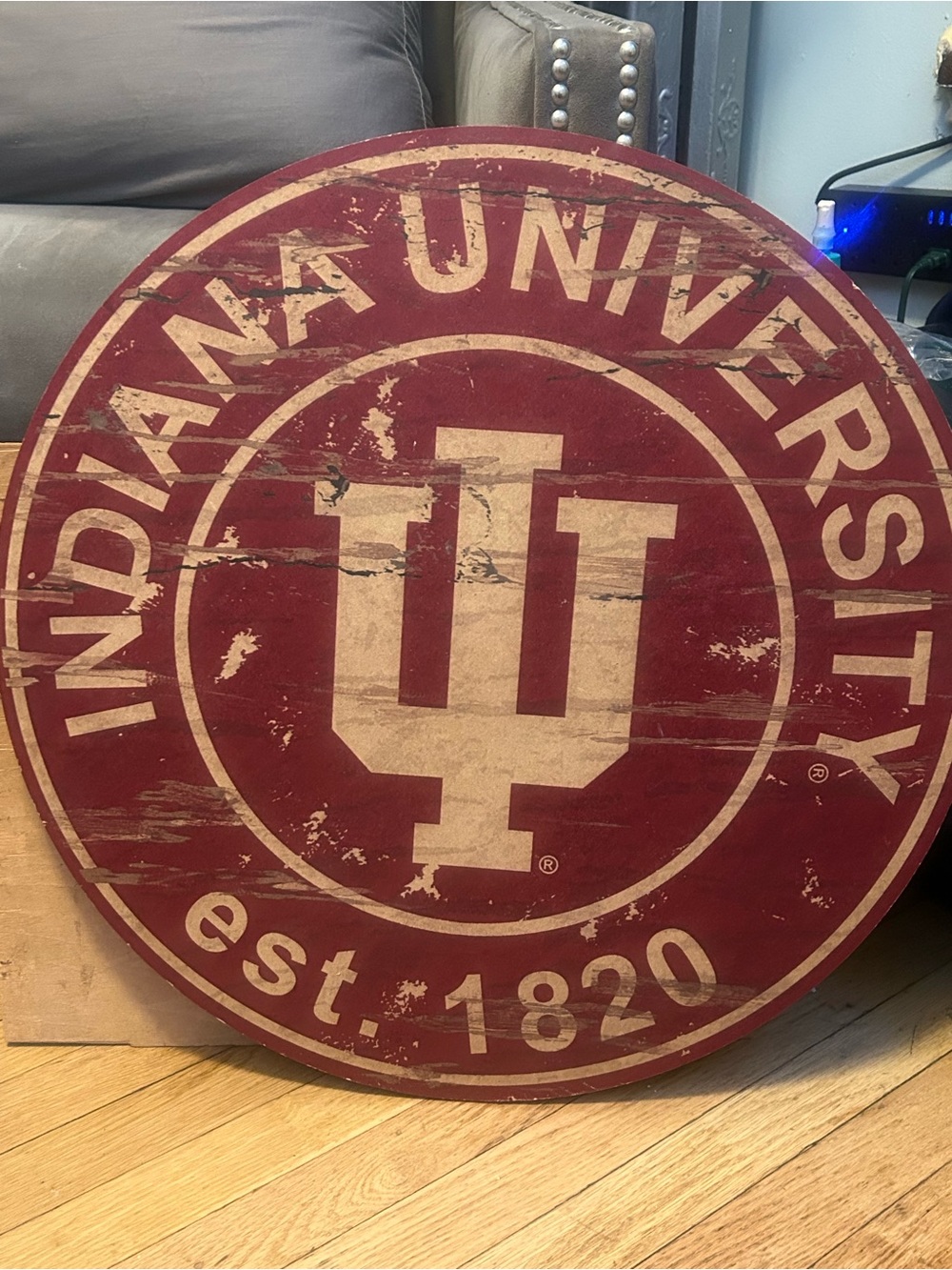 Indiana University Hoosiers Round Distressed Wall Sign – Approximately 23”